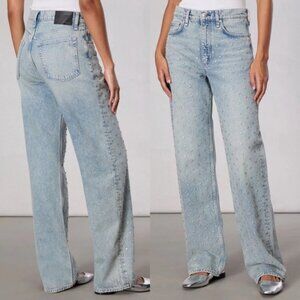 NWT Rag & Bone Shea Embellished High-Rise Straight-Leg Jeans Desirre Pearl Desi